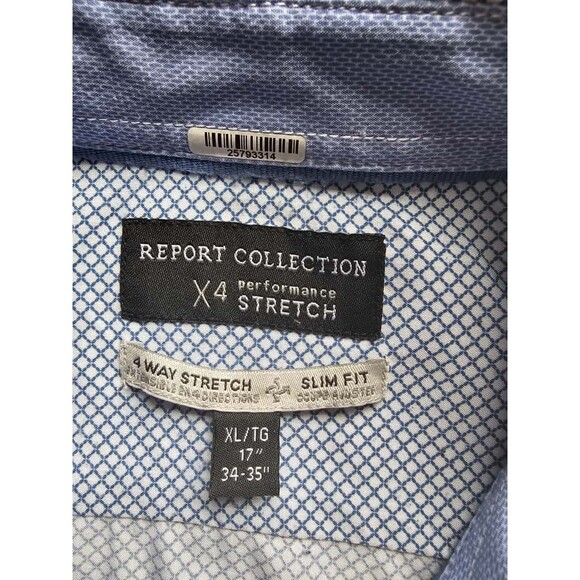 Report Collection X4 Performance Stretch Men’s Dress Shirt XL 17 34/35 Blue Geom - Picture 11 of 11